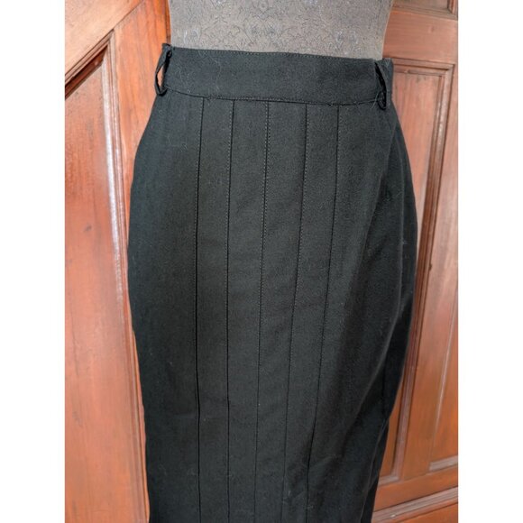 Louis Feraud Black Pleated Wool Midi Skirt F36 Made In Germany - Picture 3 of 7